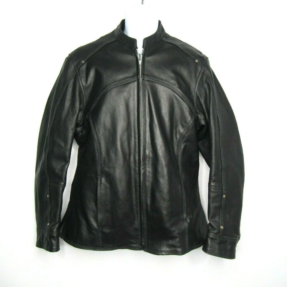 Vintage Barney's Heavy Leather Motorcycle Jacket Black Thinsulate Liner Men's XL